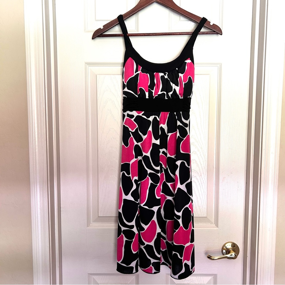 Y2K Style Midi Dress by La Belle – Pink/Black Abstract Print, Small